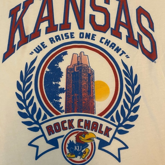 Kansas Jayhawks Charlie Hustle “One Chant” Tri-Blend T-Shirt Color White Size XL - Picture 2 of 5